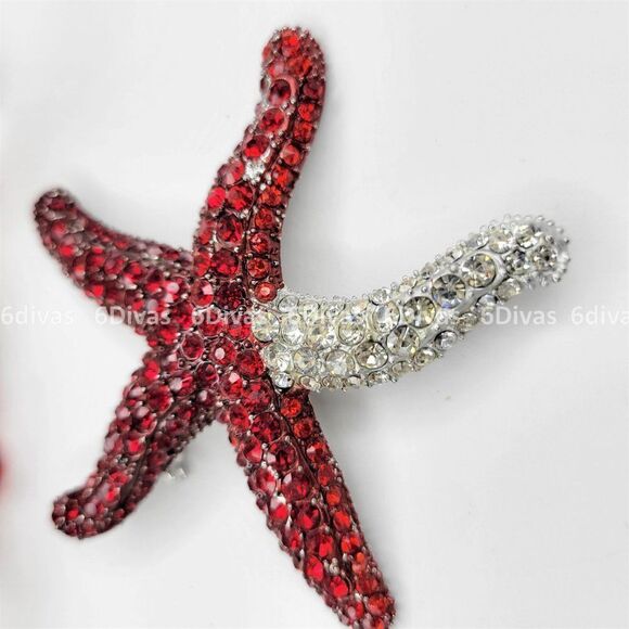 TWO colored Large Starfish Brooch Pin studded with bling - Picture 6 of 6